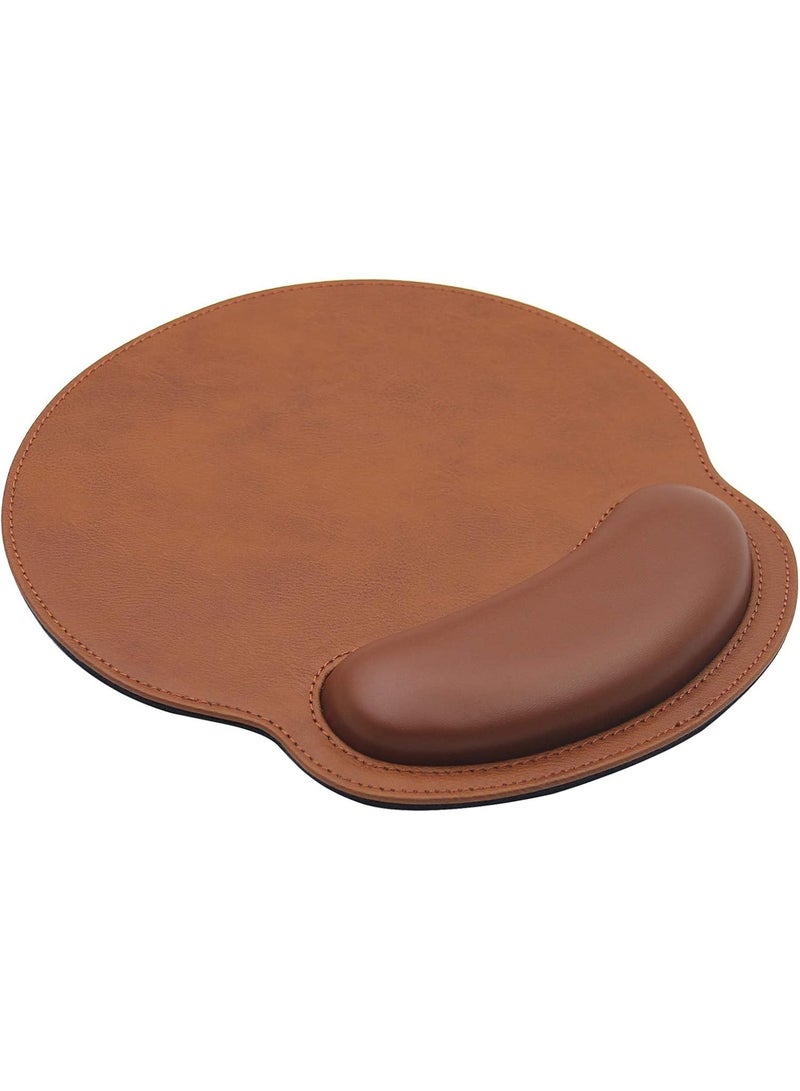 Ergonomic Mouse Pad with wrist support,PU Leather Mousepad for Laptop Computers Mac,Non slip Rubber Base Memory Foam Wrist Rest Mouse pads for Men Women,Home work office Gaming,Pain Relief,Brown